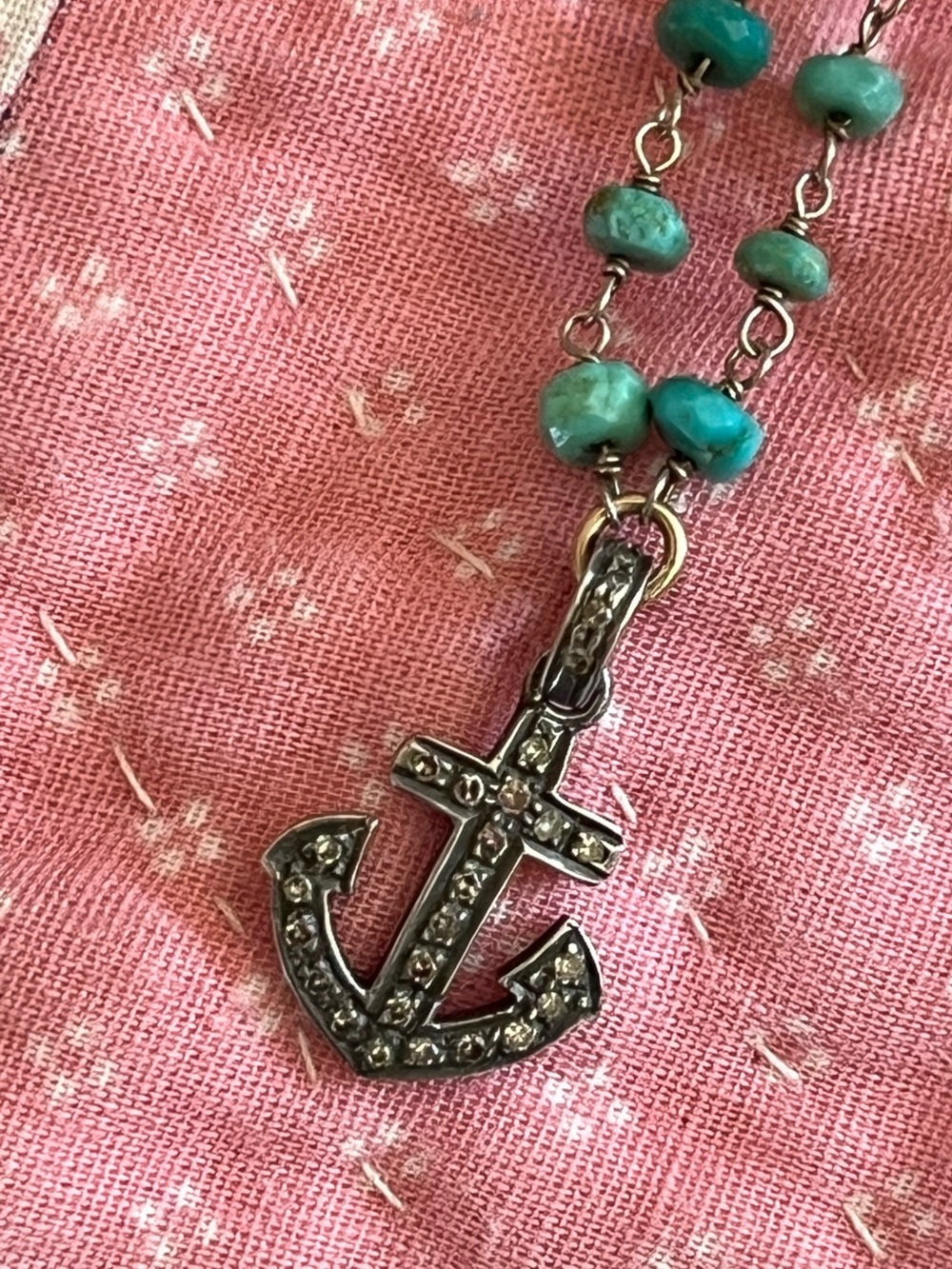Ela Rae anchor necklace faux diamond chips? Marcasite? No clue. Great Layering